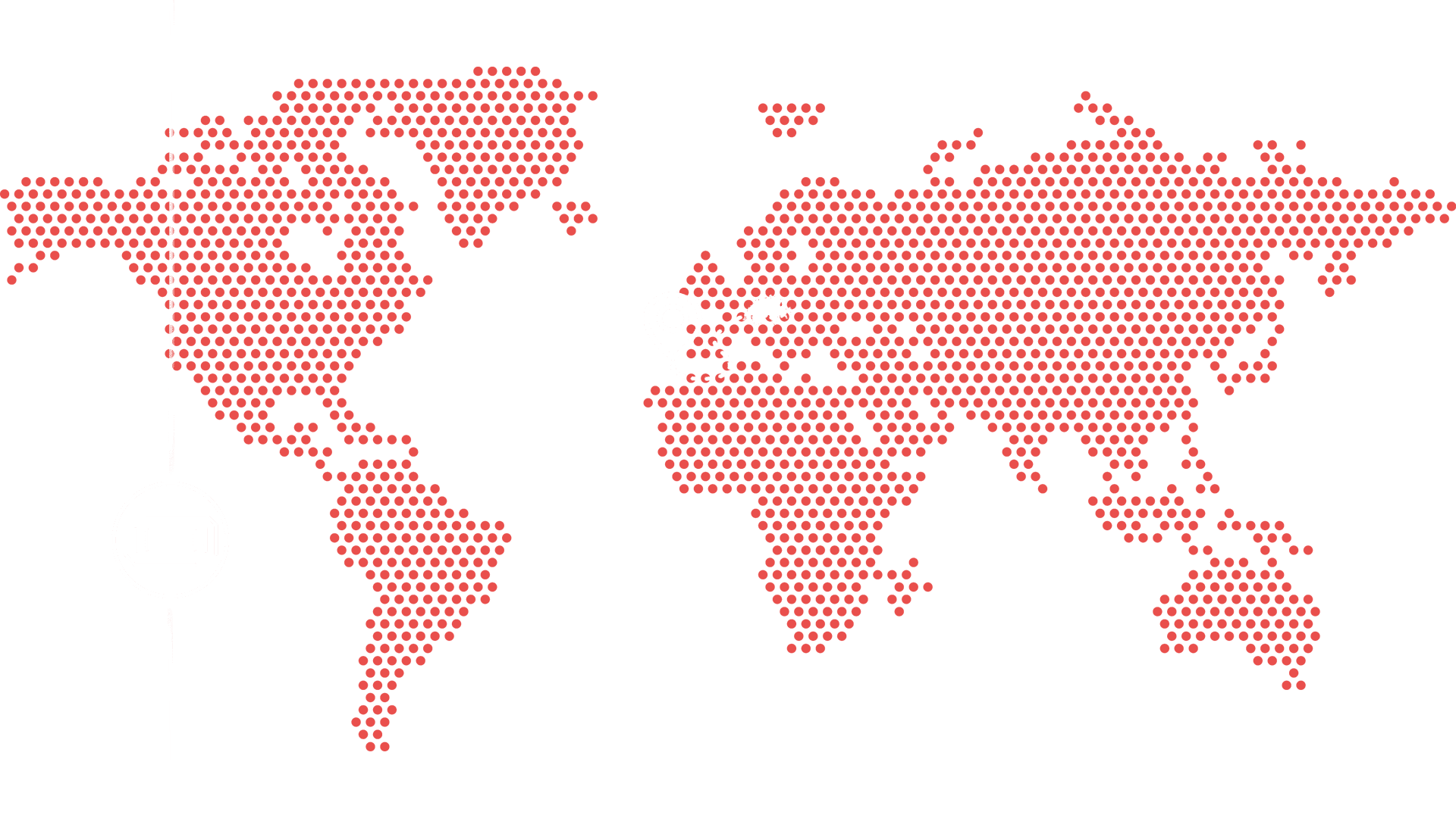 Darstellung einer Weltkarte aus Punkten in rot.